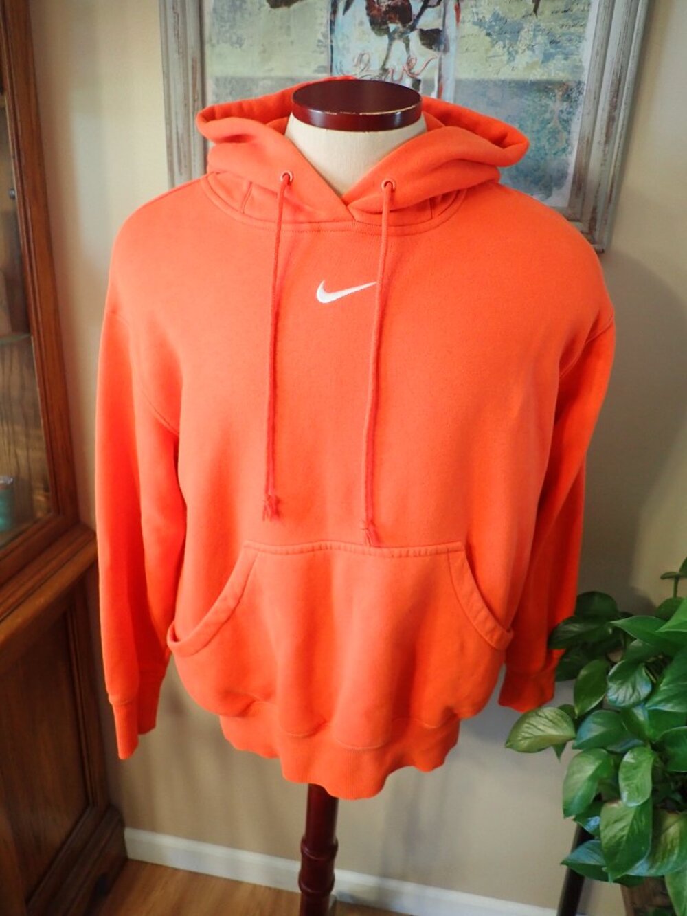 Nike Embroidered Center Swoosh Hoodie Orange Pullover Sz Small Y2K
